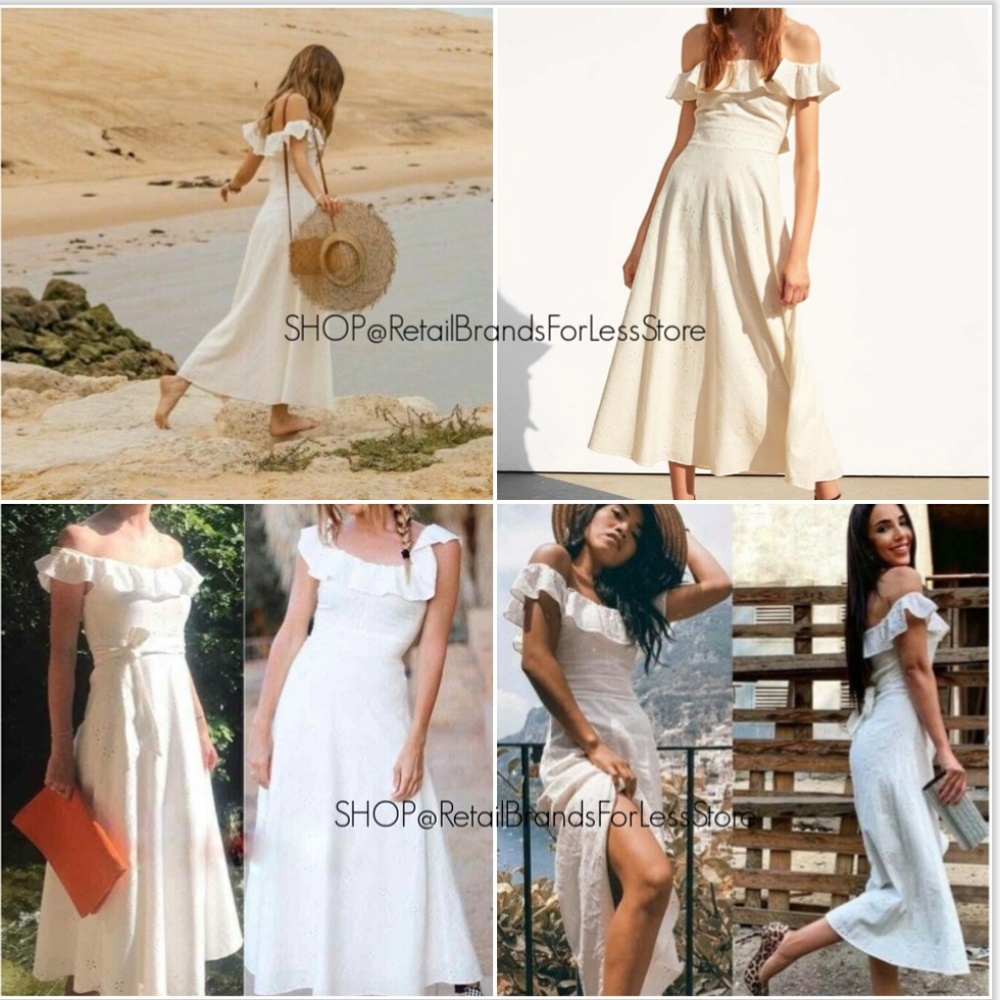 ZARA FULLY LINEN SMOCKED RUFFLE EYELET MAXI DRESS